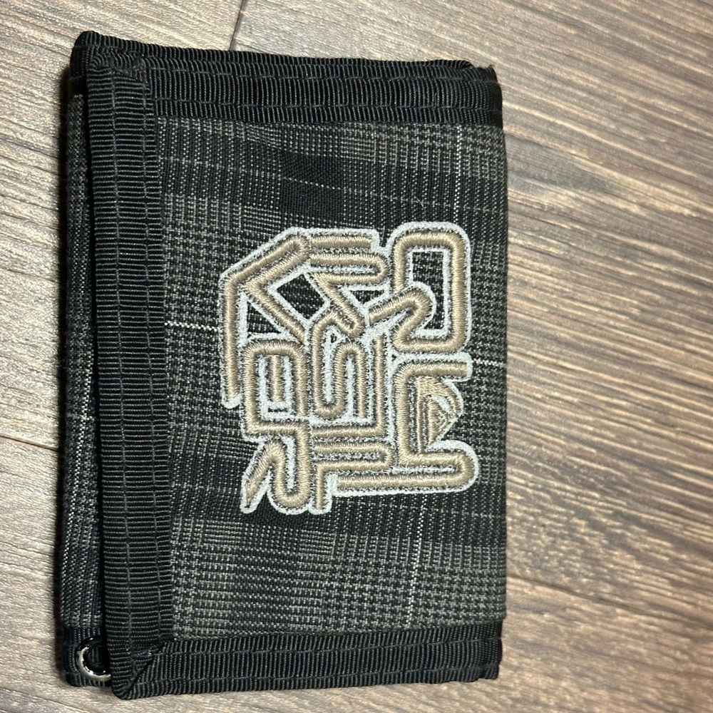Quiksilver Black and Gray Graphic Design Wallet with Durable Design Vintage